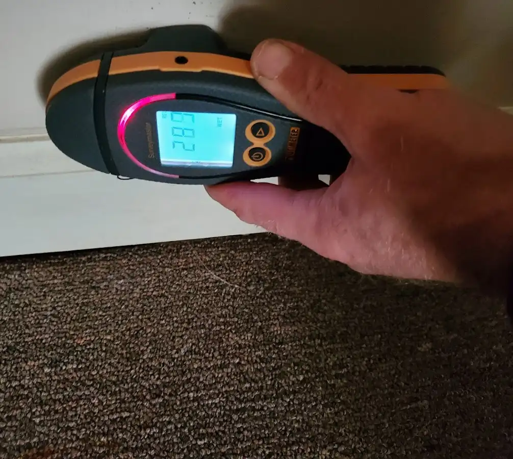 Moisture detection at baseboard during Storm Damage Restoration in Forestbrook